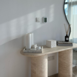 Everose Travertine Oval Top Console Table