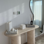 Everose Travertine Oval Top Console Table