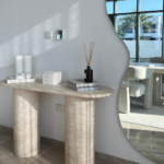 Everose Travertine Oval Top Console Table