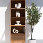 Vesira Rattan Mango Wood Bookcase/Shelves