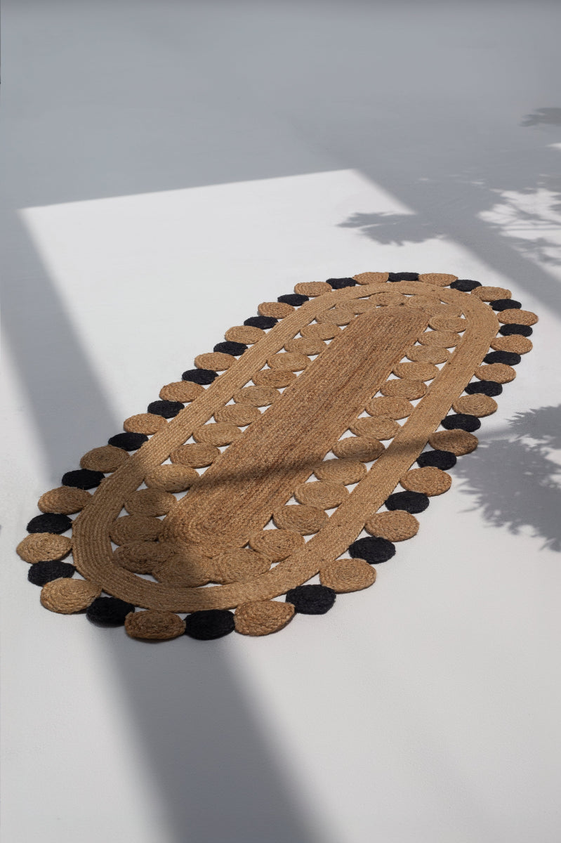 Eclipse Pathways - Natural & Black Jute Runner Rug (80x200 CM)