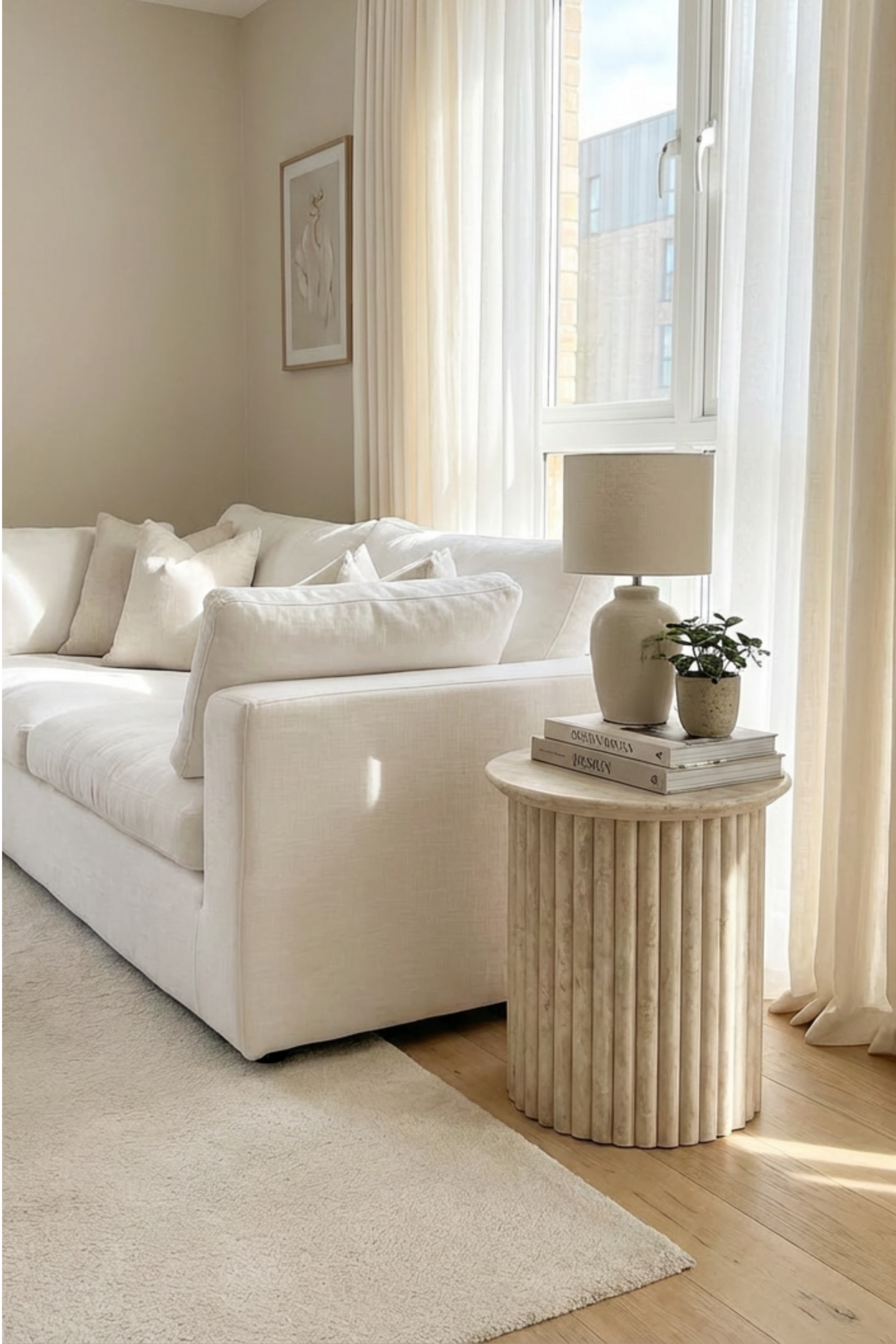Mathew Travertine Pillar Side Table - Image 2