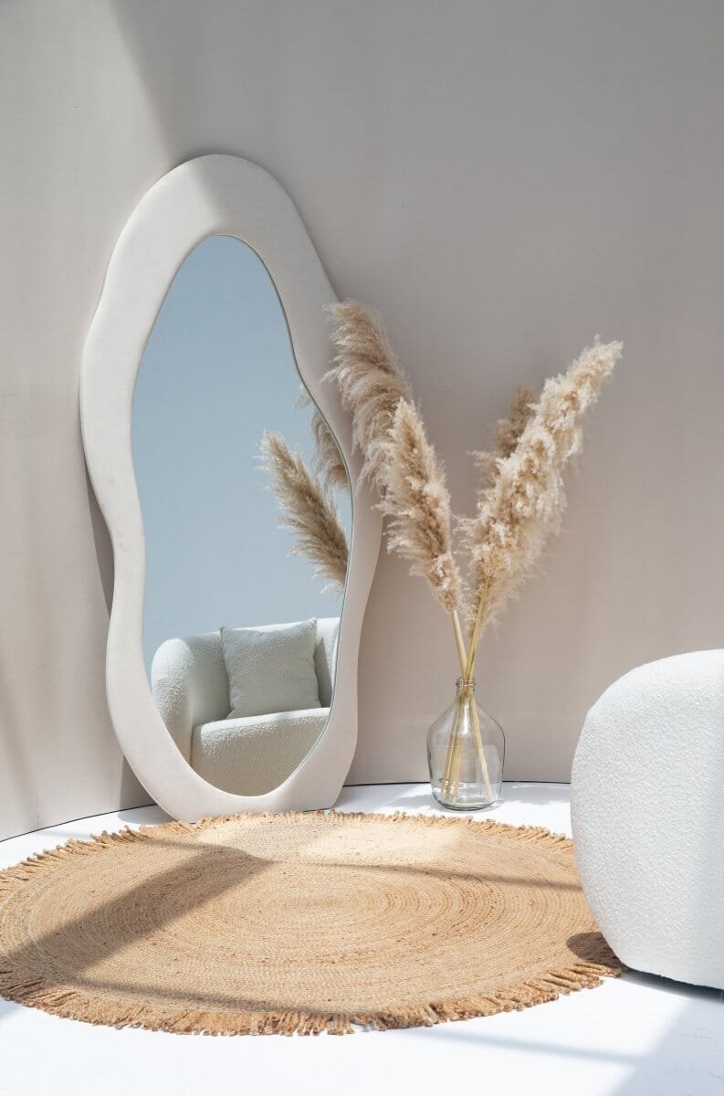 Roxana Off-White Squiggly Flannelette Floor Mirror