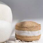 White Natural Jute & Cotton Pouf