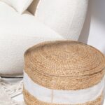 White Natural Jute & Cotton Pouf
