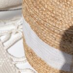White Natural Jute & Cotton Pouf