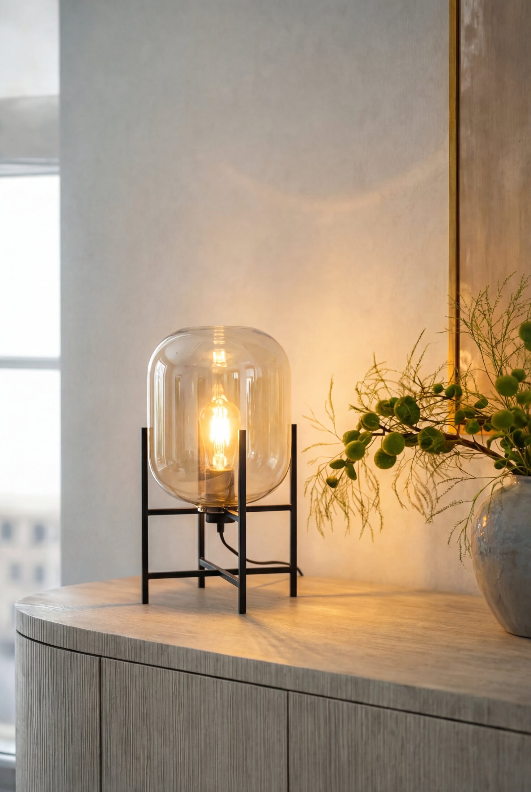 Toren Glass Table Lamp with Black Legs