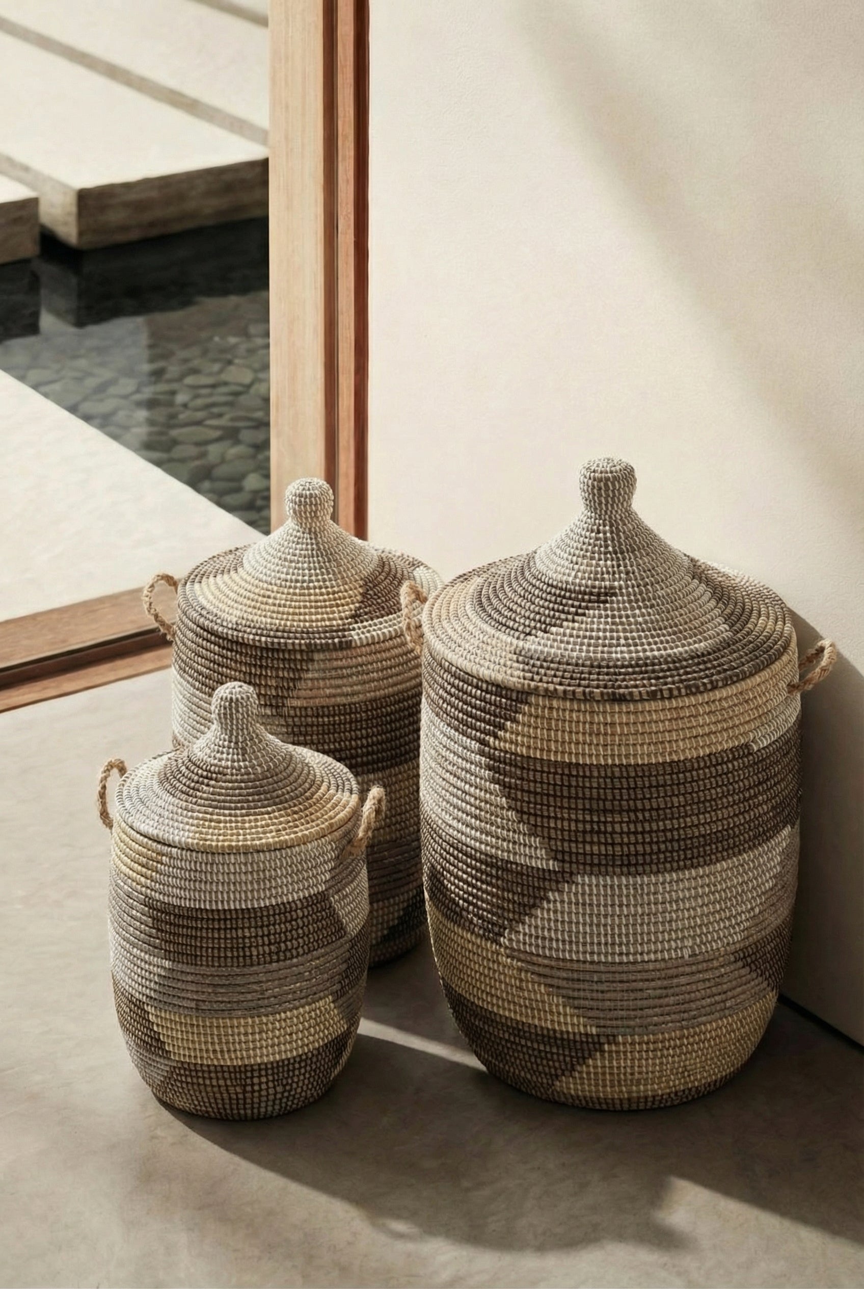 Maisha Brown, Beige, & Cream Spiral Patterned Handmade Basket