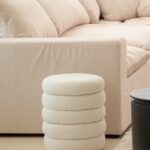 Sevil Off White Boucle Layers Storage Pouf