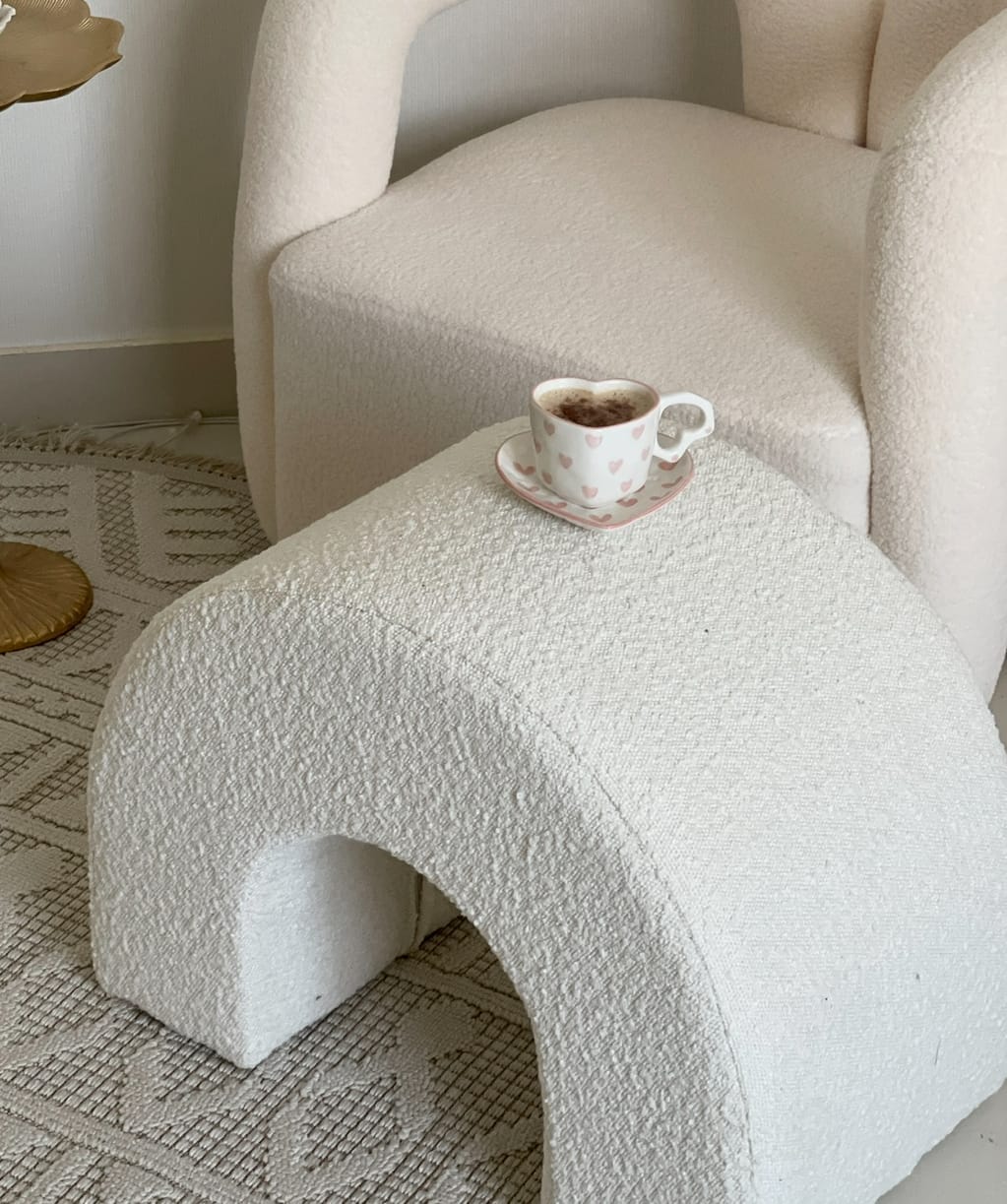 Rumi Off White Boucle Arch Ottoman (60x45 CM) - Image 3