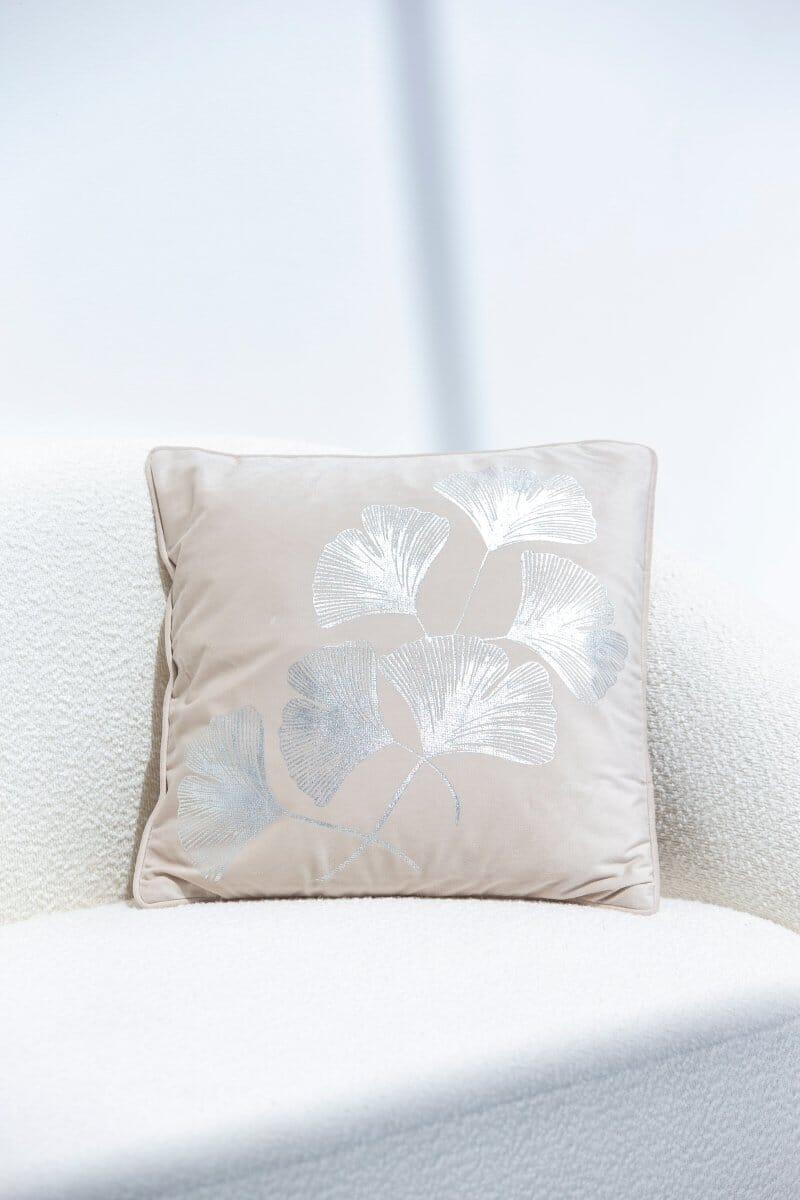 Beige Polyester Cushion Cover With Metallic Silver Flowers (45x45CM) - Image 3
