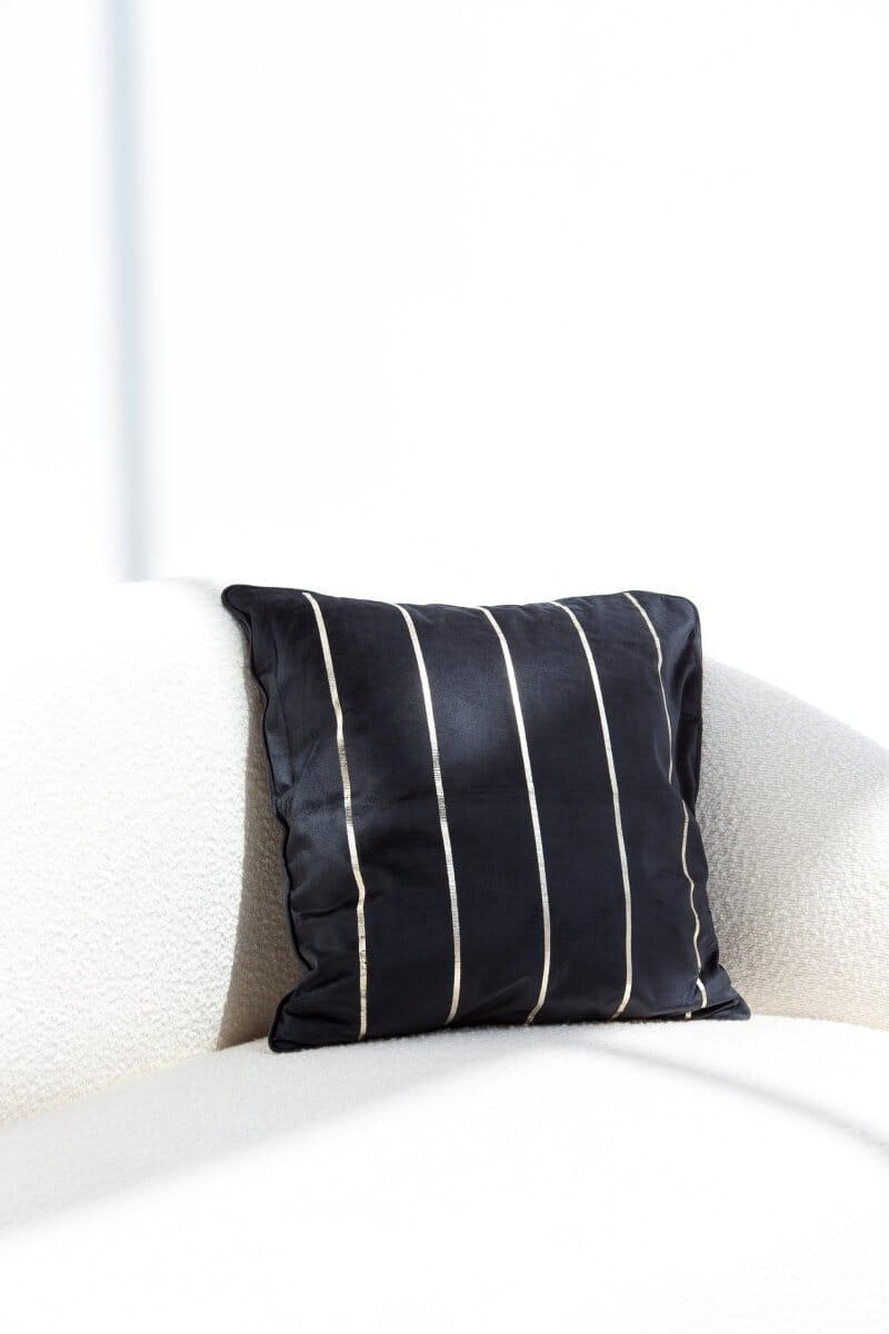 Black & Gold Linear Polyester Cushion Cover (45x45 CM) - Image 3
