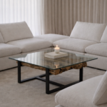 Avelle Railway Wood with Glass Top Coffee Table