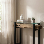 Avelle Railway Wood with Glass Top Console Table