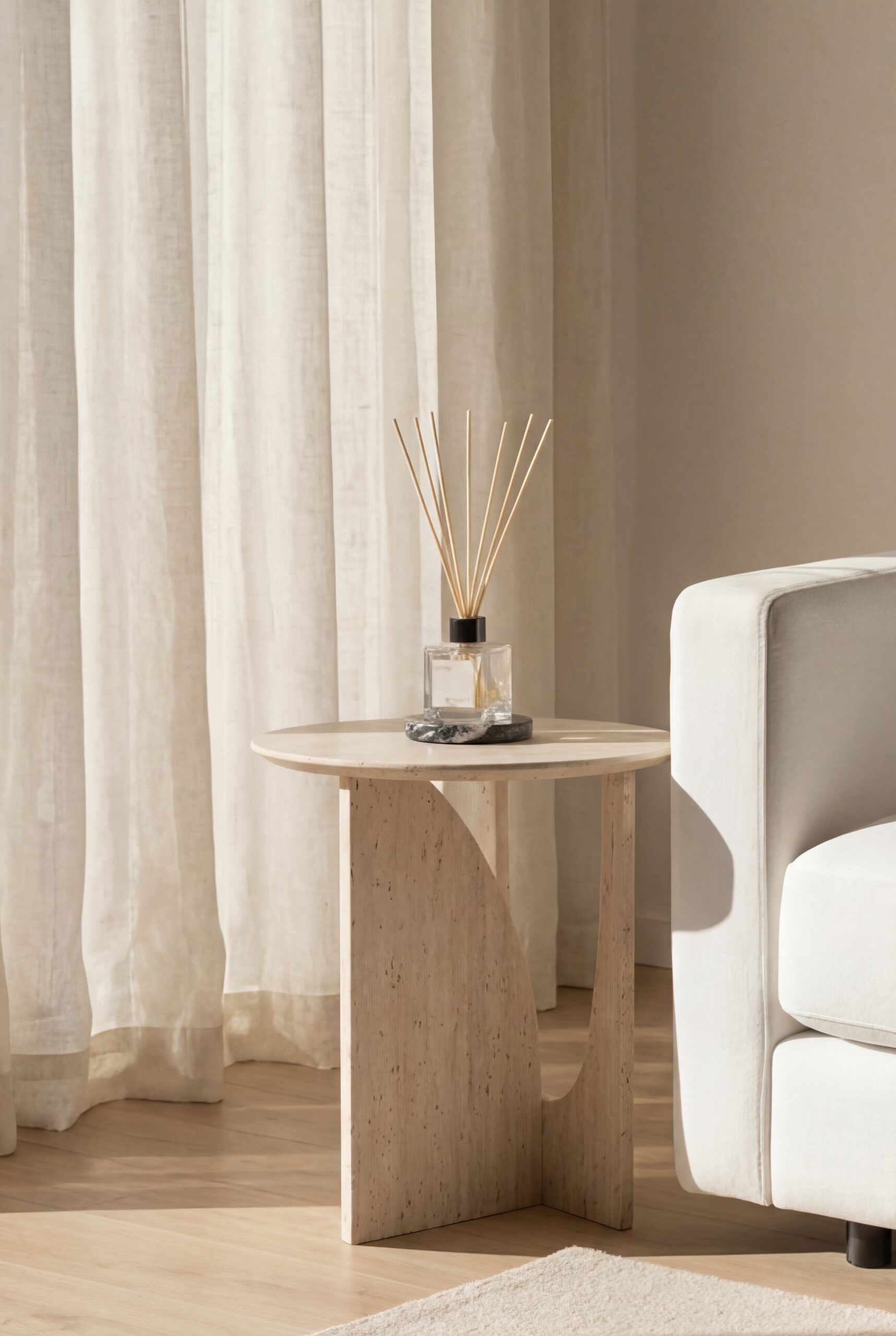 Thea Travertine Round Side Table