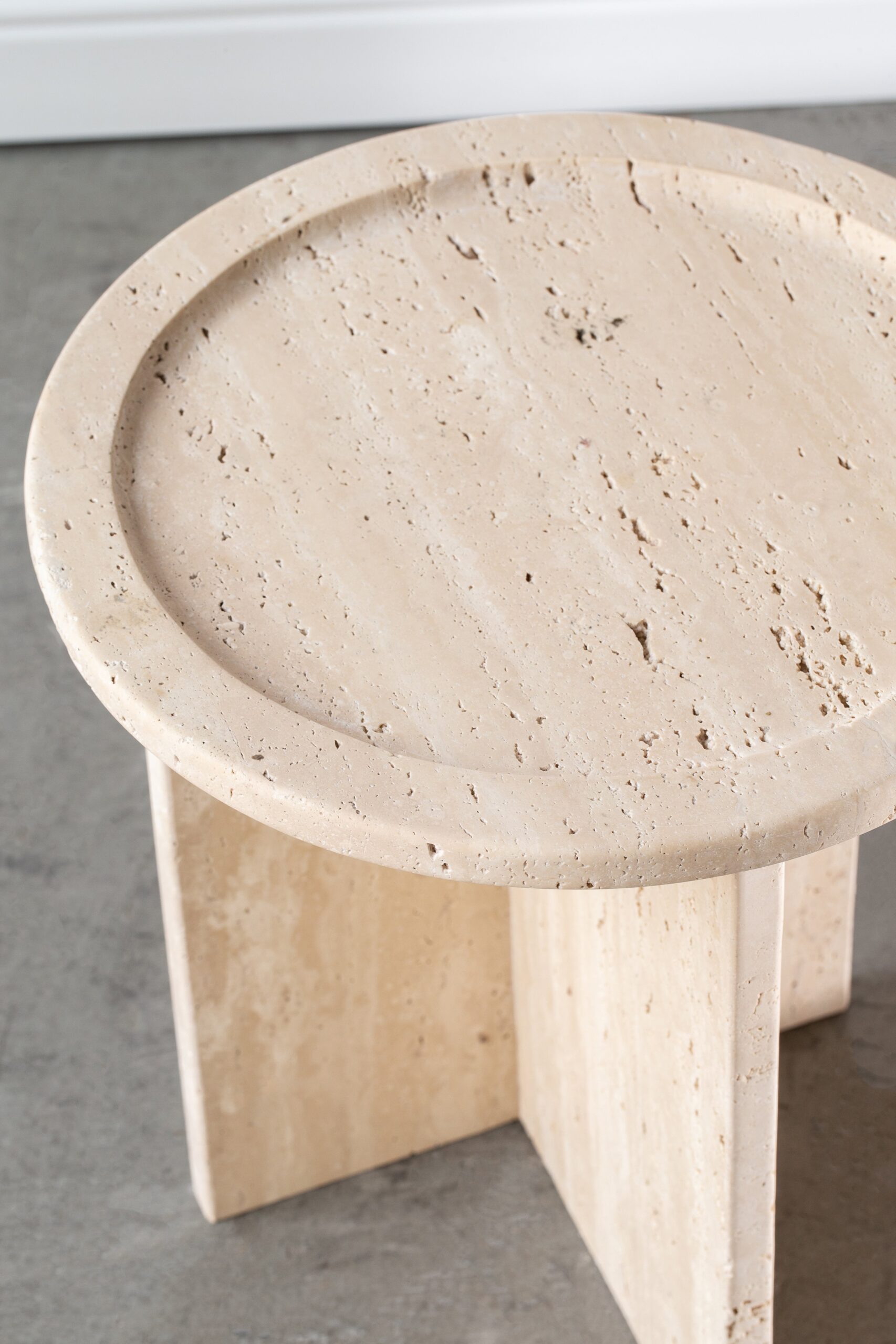 Aria Round Top Travertine Side Table - Image 2