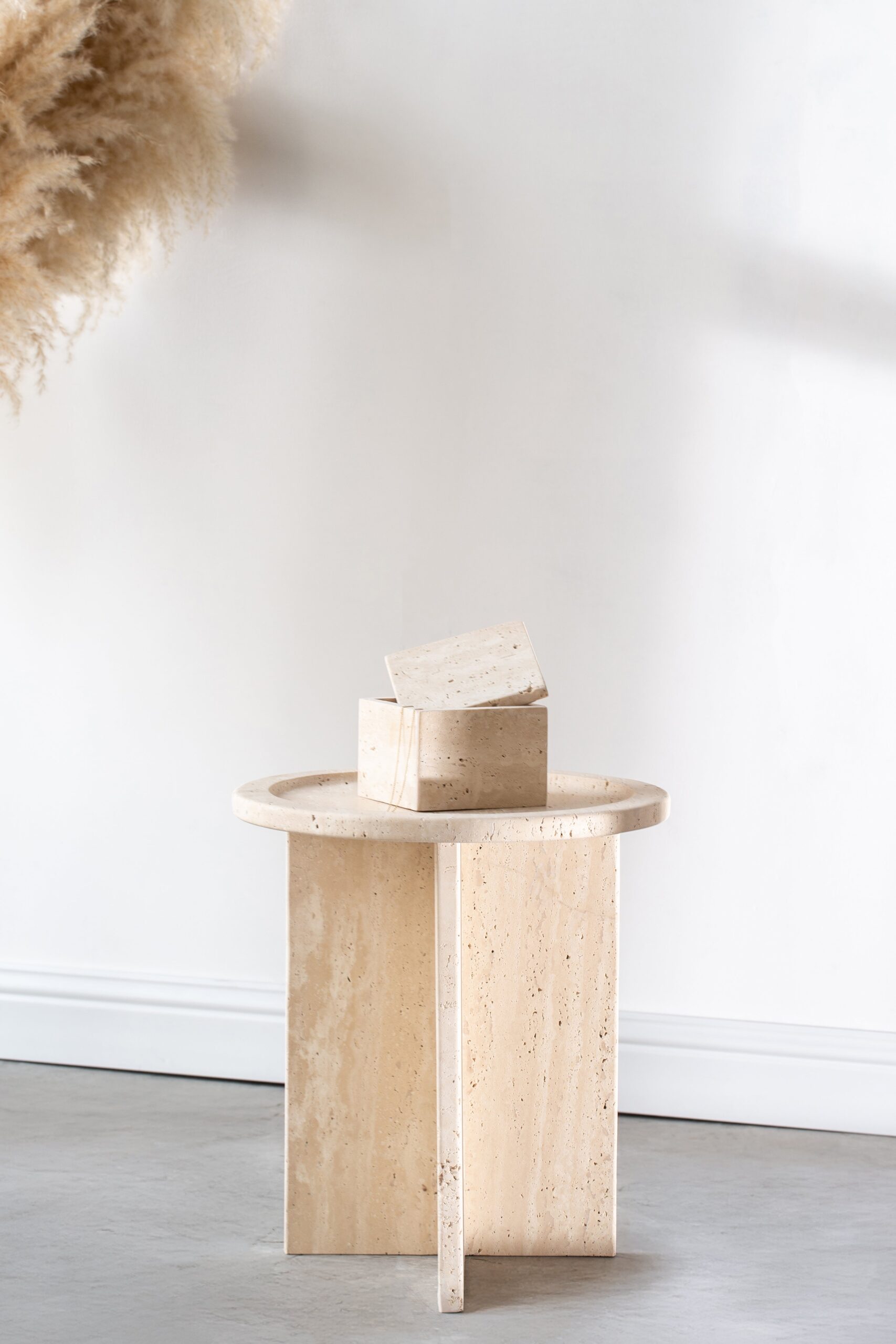 Aria Round Top Travertine Side Table - Image 5