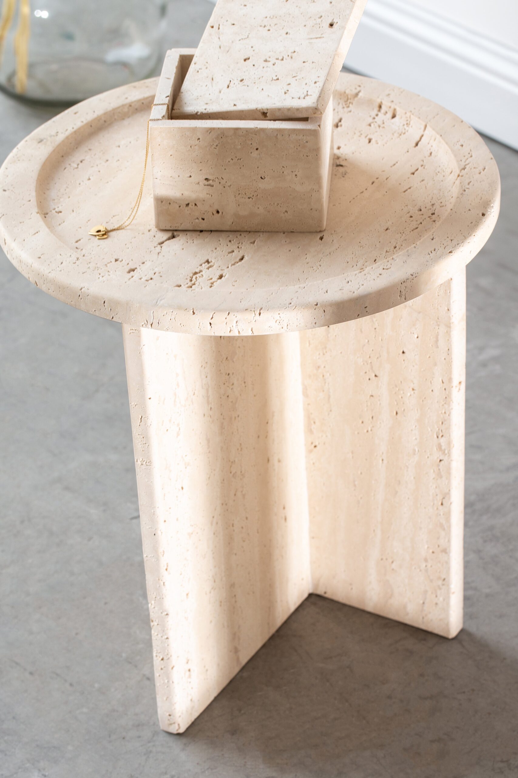 Aria Round Top Travertine Side Table - Image 6