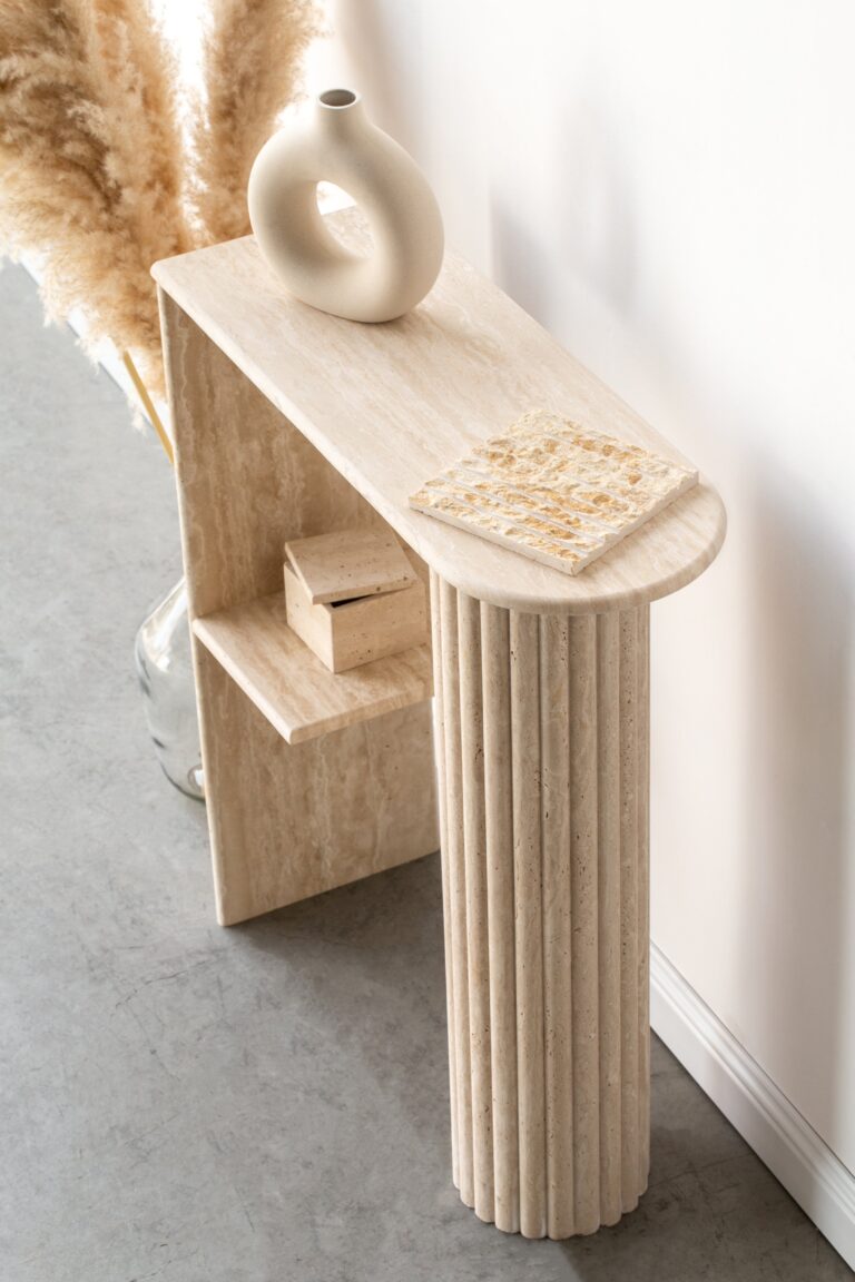 Athena Half Oval Top Travertine Console Table