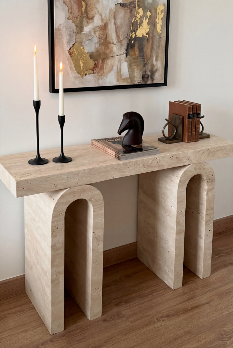 Serenity Arch Leg Travertine Console Table