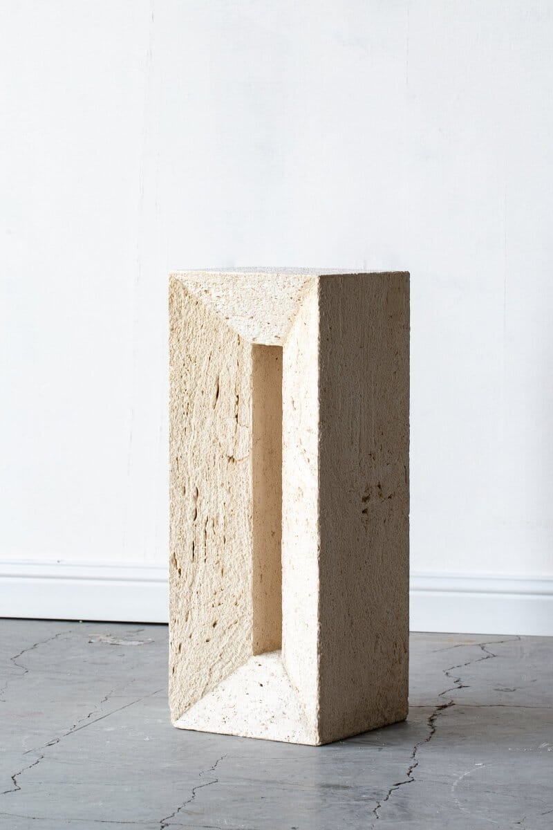 Avery Minimalist Travertine Plinth Side Table - Image 3