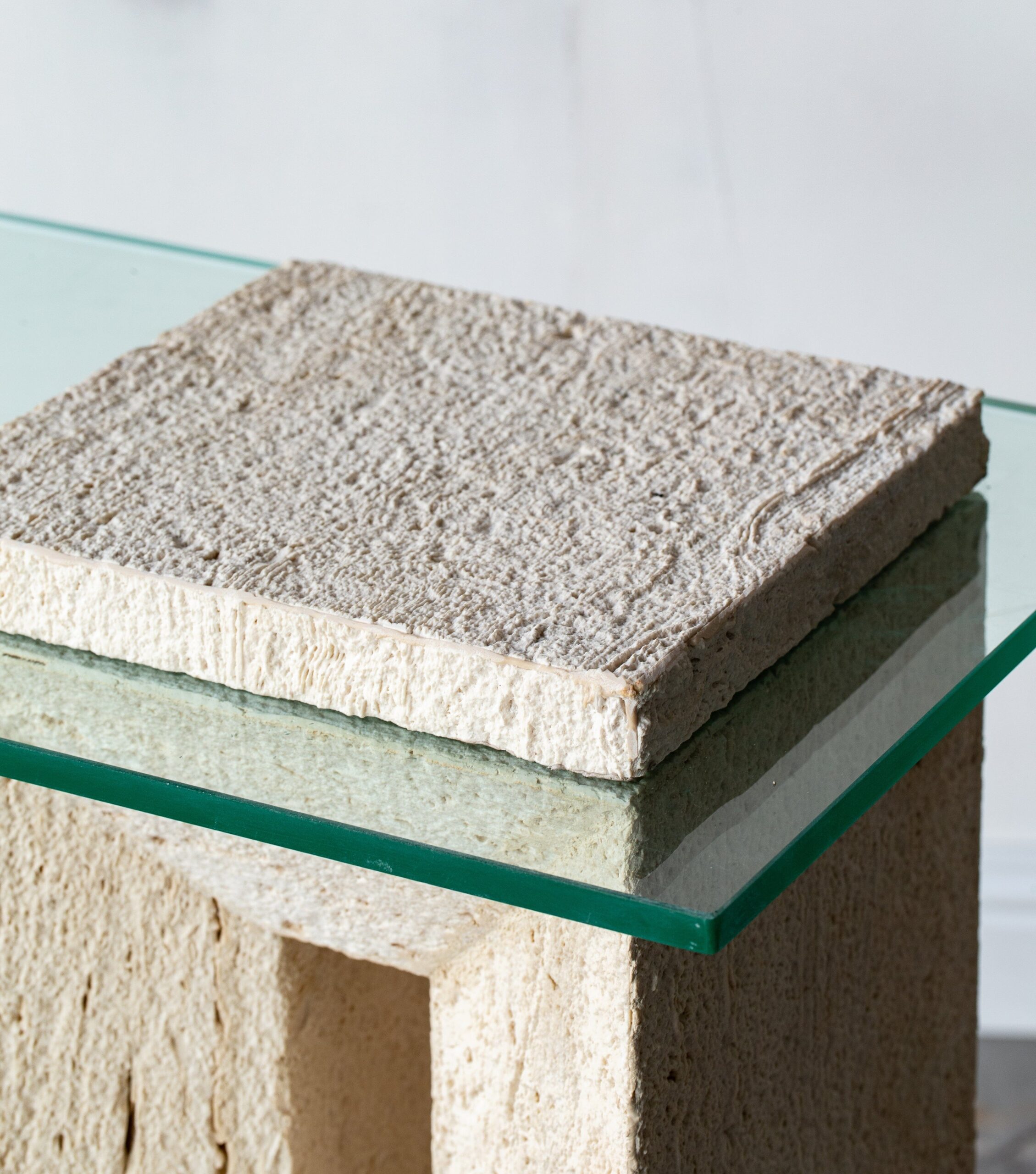 Sadie Minimalist Travertine Plinth with Glass Top - Image 5