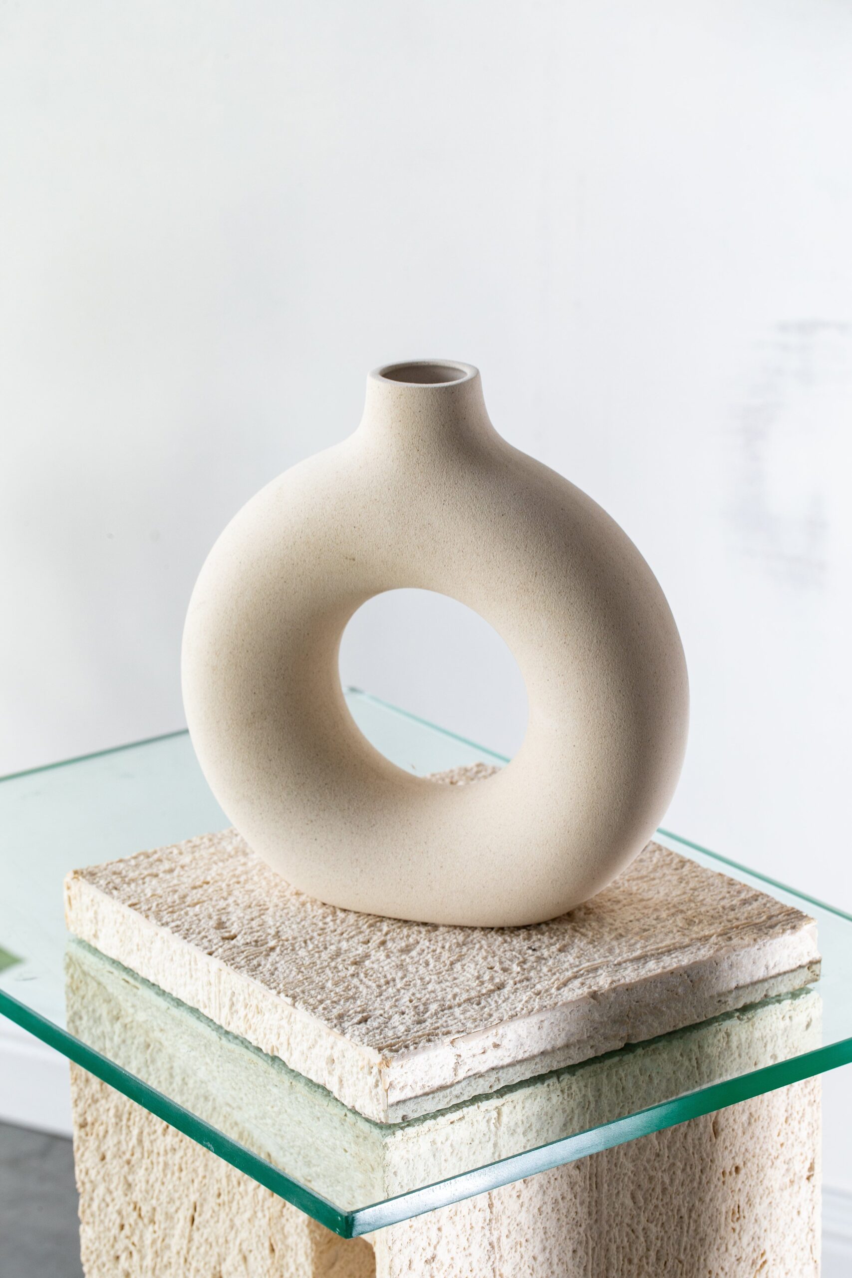 Sadie Minimalist Travertine Plinth with Glass Top - Image 8