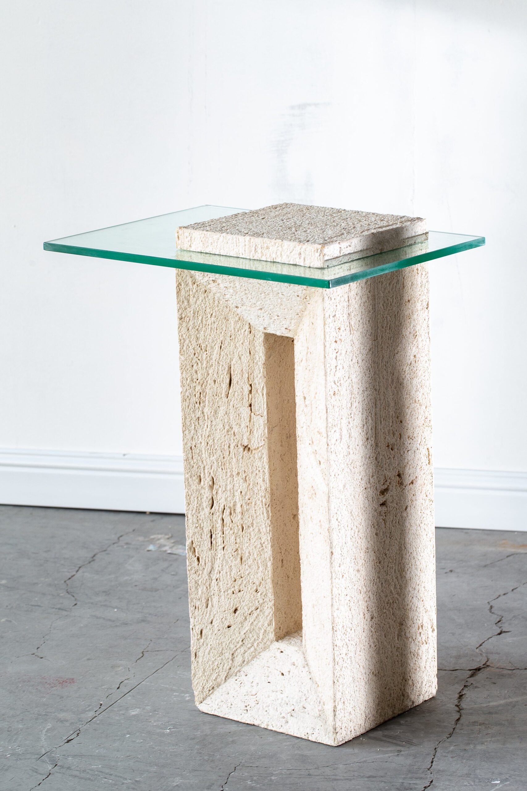Sadie Minimalist Travertine Plinth with Glass Top - Image 9