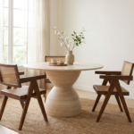 Zoey Hourglass Leg Travertine Round Dining Table