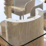 Glassy Glow Travertine Dining Table with U-Shape Legs