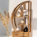 Elise Half Moon Mango Wood Shelves Unit