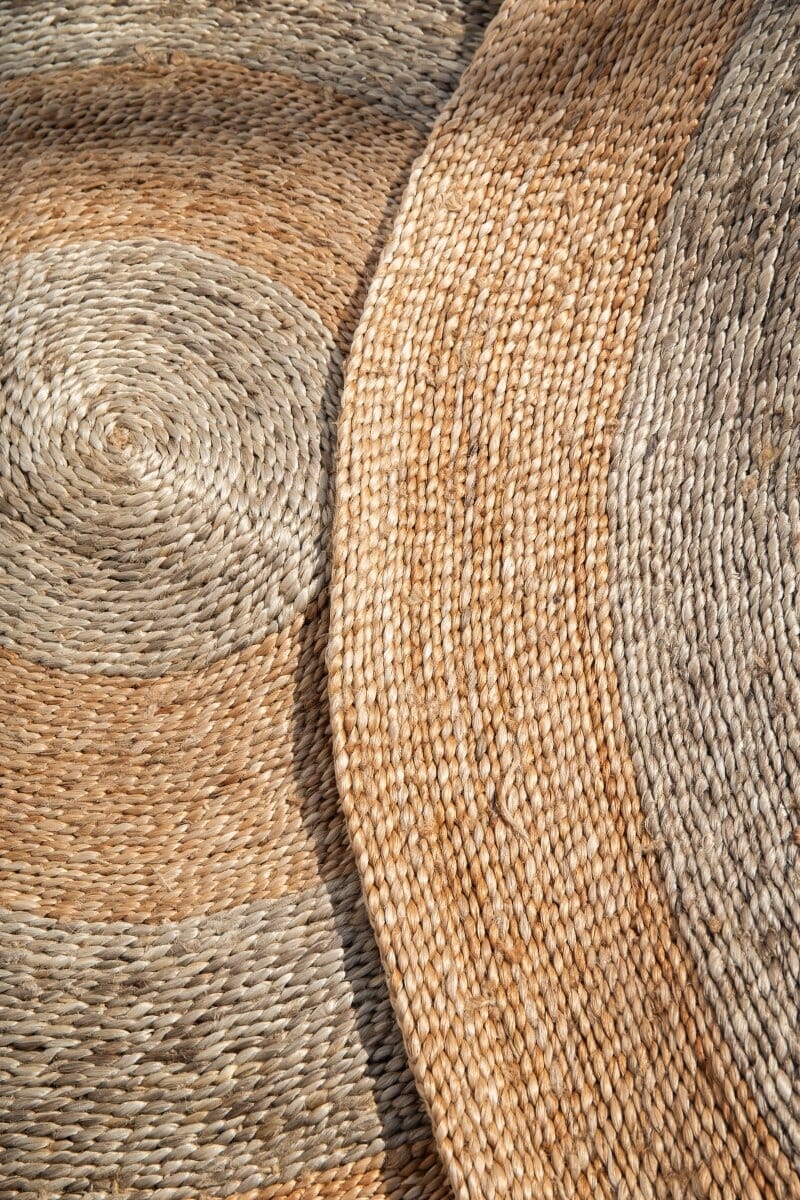 Tranquil Rounds - Gray and Beige Crochet Natural Round Jute Rug - Image 2