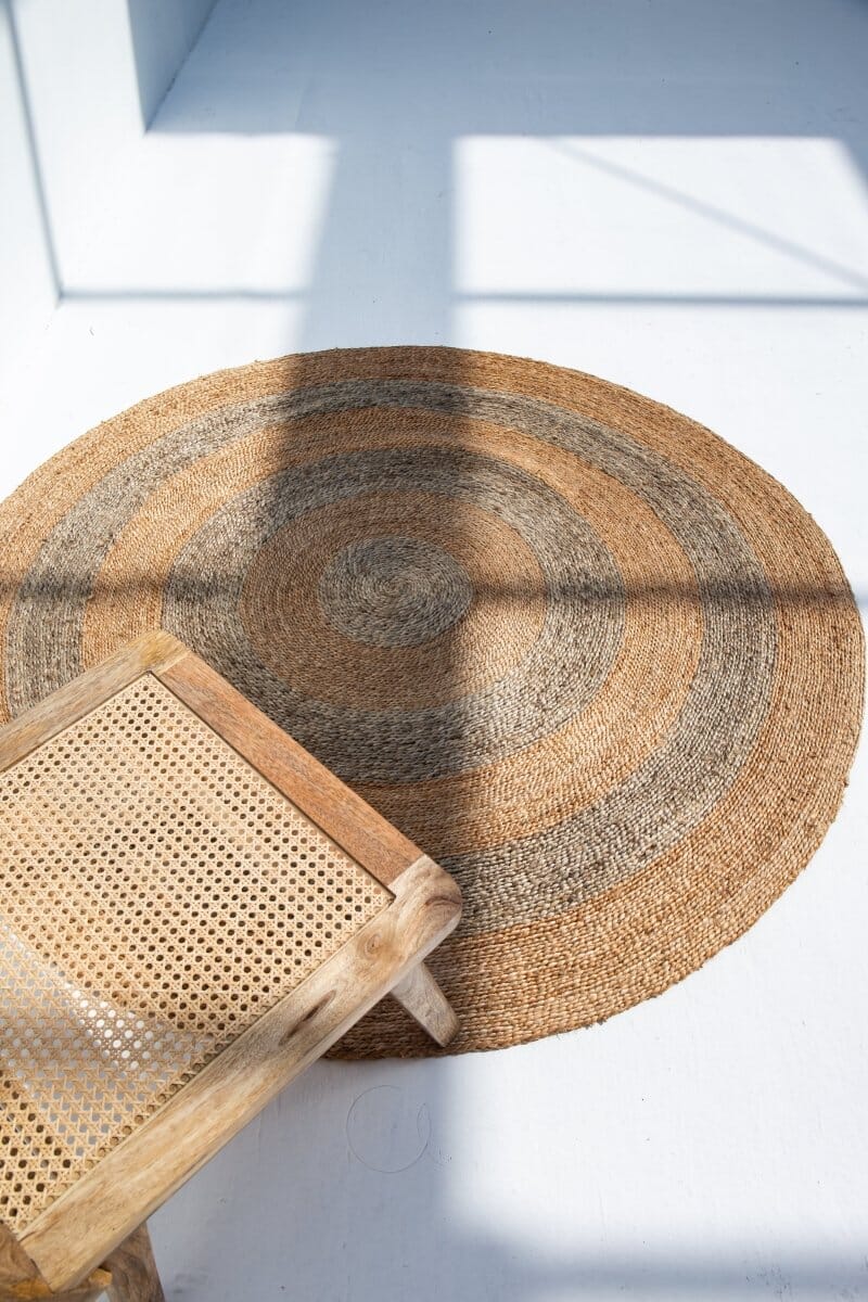 Tranquil Rounds - Gray and Beige Crochet Natural Round Jute Rug - Image 5