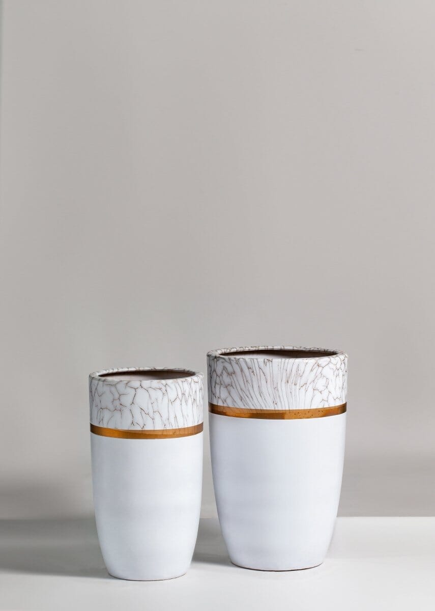 White Pot with Gold Stripe - Image 3