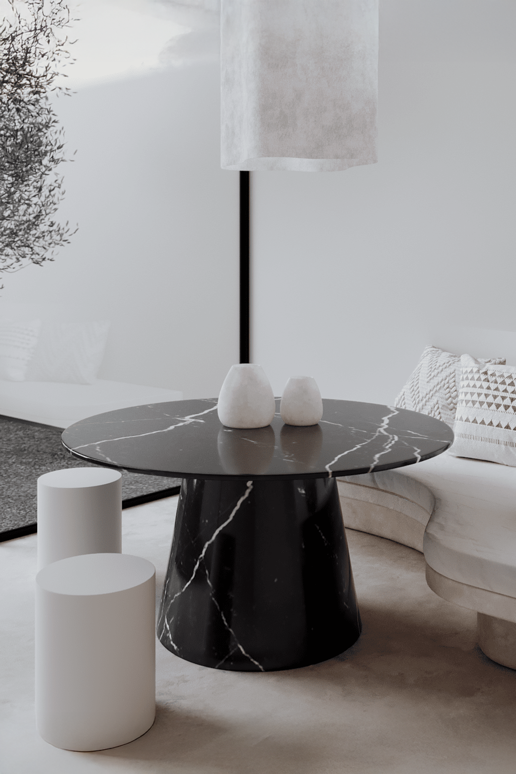 Zuri Black Marquina Marble Round Dining Table