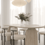 Londyn Oval Travertine Dining Table with Arch Legs