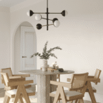 Thalassa Round Grey Travertine Dining Table with Three Legs