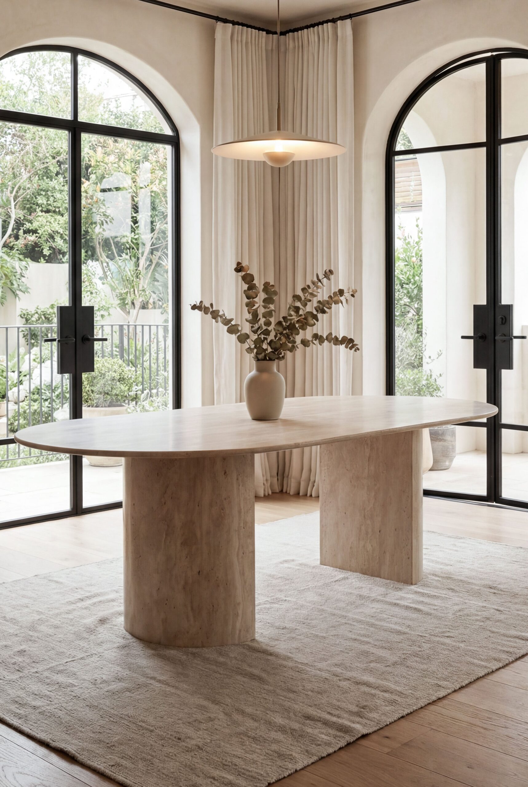 Dakota Beige Travertine Dining Table with Half Moon Legs - Image 3