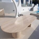 Dakota Beige Travertine Dining Table with Half Moon Legs