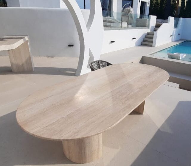 Dakota Beige Travertine Dining Table with Half Moon Legs - Image 4