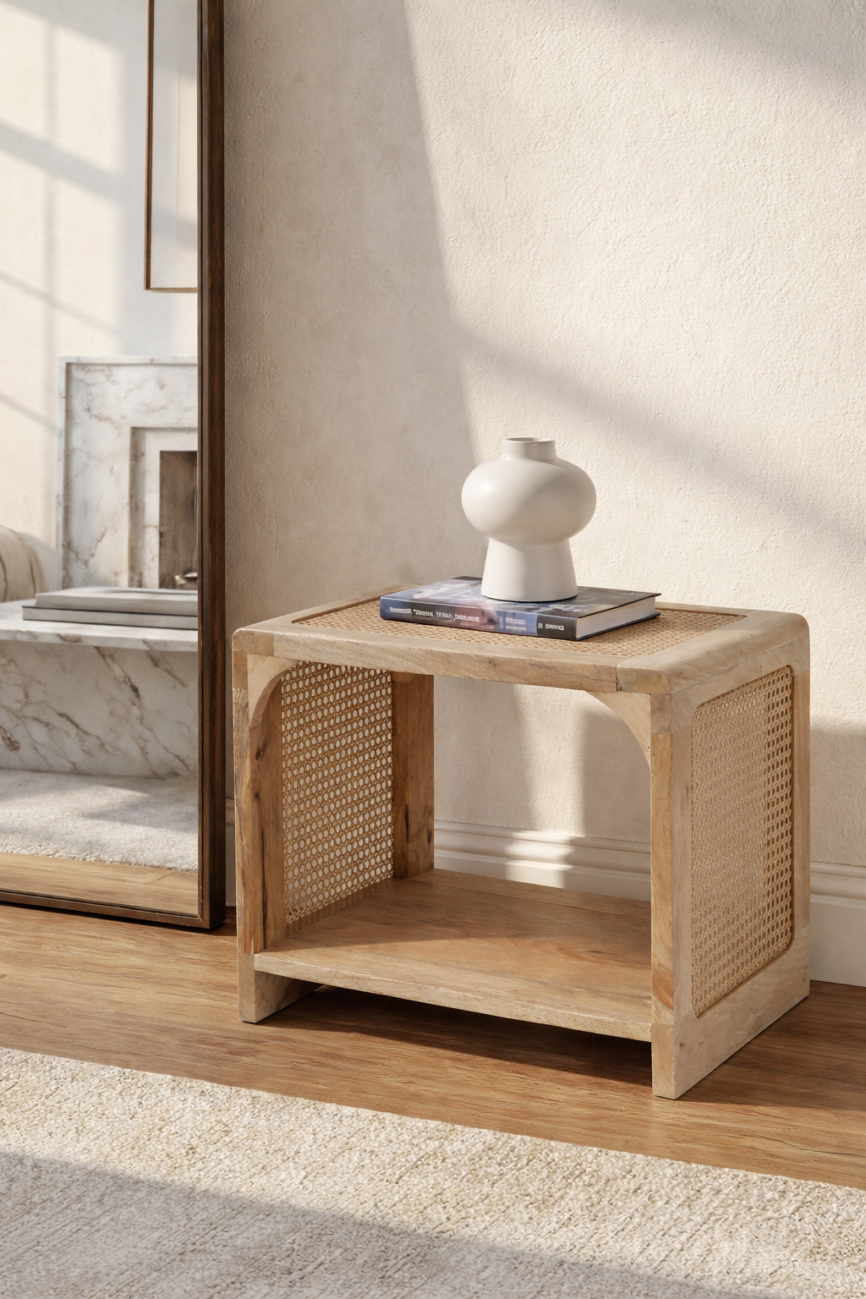 Alayna Rattan Mango Wood Side Table