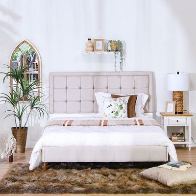 V2 Gordion 150x200 Queen Bed-Light Cream-With 2-Year Warranty