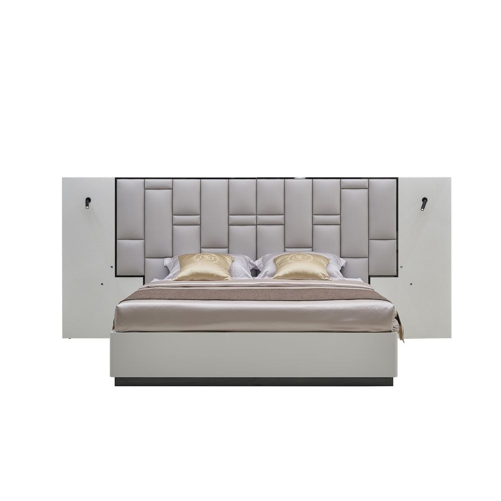 Petruci 180x200 King Bed with Reading Lamps-White/Black-With 2-Year Warranty - Image 2