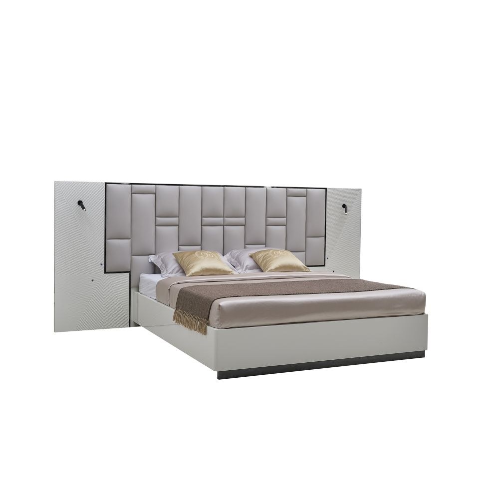 Petruci 180x200 King Bed with Reading Lamps-White/Black-With 2-Year Warranty - Image 3