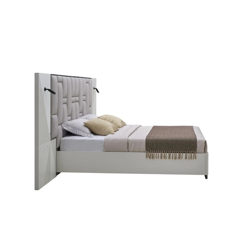 Petruci 180x200 King Bed with Reading Lamps-White/Black-With 2-Year Warranty - Image 4