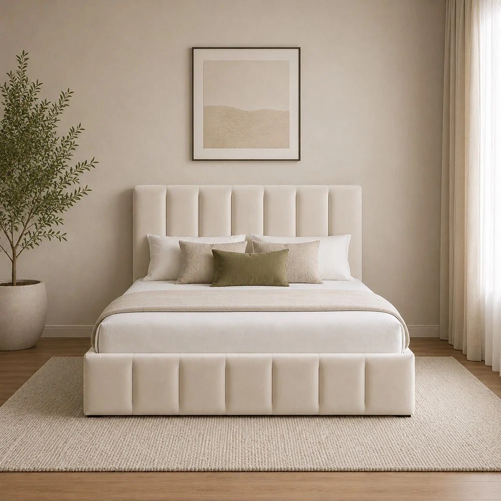 Vista 180x200 King Bed with 4 Drawers-Light Beige-With 2-Year Warranty - Image 2