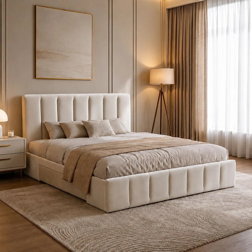 Vista 180x200 King Bed with 4 Drawers-Light Beige-With 2-Year Warranty - Image 5