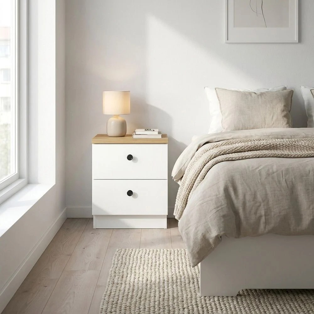 Pera King Bedroom Set - White/Light Oak - With 2-Year Warranty - Image 3