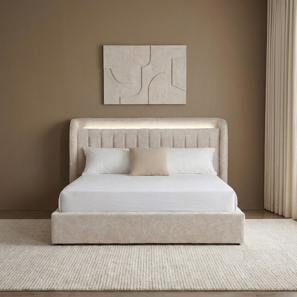 Santelmo 180x200 King Bed with LED Lights-Beige-With 2-Year Warranty - Image 2