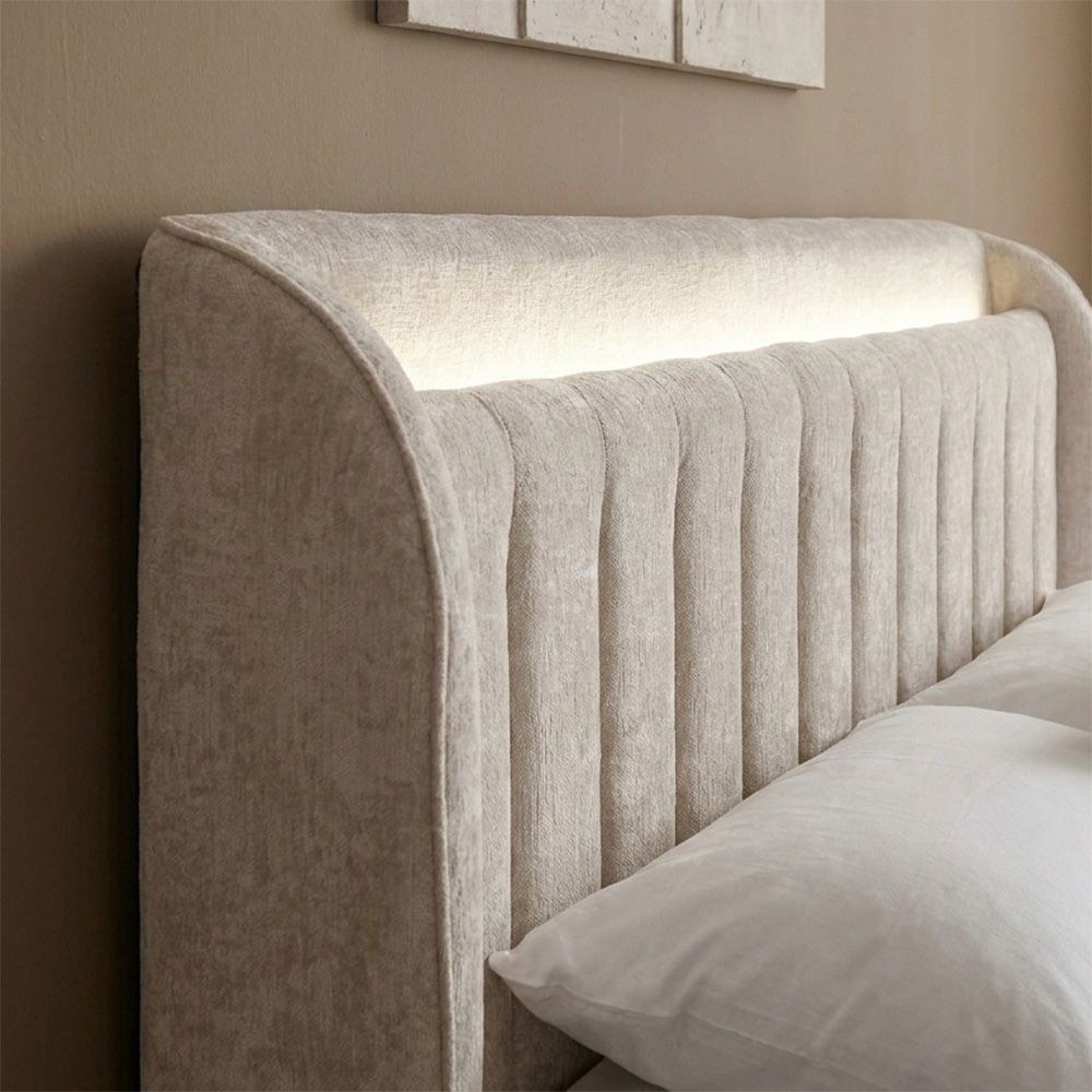 Santelmo 180x200 King Bed with LED Lights-Beige-With 2-Year Warranty - Image 3